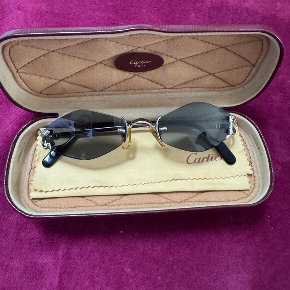 CARTIER RIMLESS SUNGLASSES w/ CASE PLATINUM FRAME GREY LENS - Picture 16 of 17